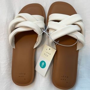 Wide White Slide On Sandals